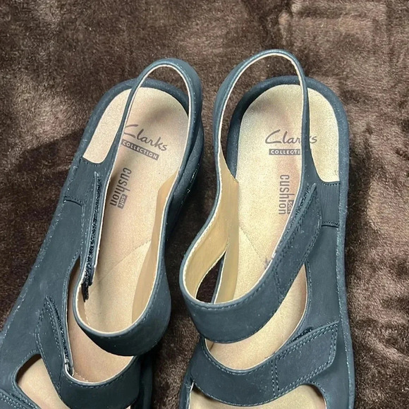 Clarks Reedly Juno Faux Suede‎ Platform Wedge Sandals Black - Picture 4 of 8